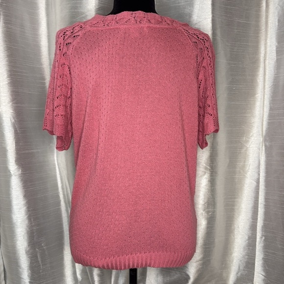 Haband Pink Crochet Knit Acrylic Wide Crew Neck Short Sleeve Sweater Women’s M - Picture 4 of 8
